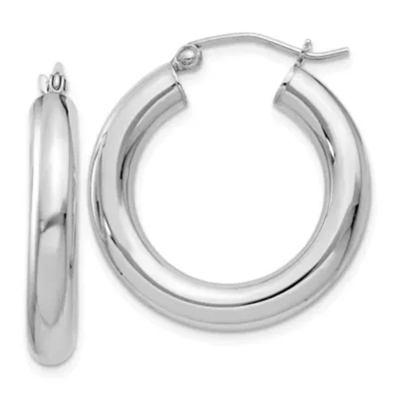 Sterling Silver Rhodium-plated 4mm Round Hoop Earrings