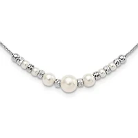 Sterling Silver Rhodium-plated Diamond-cut Bead Glass Pearl with 2-inch Extender Necklace
