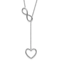 Sterling Silver Rhod-plated Infinity Drop Heart with 2-inch Extension Necklace