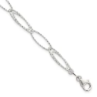 Sterling Silver Rhodium-plated Polished Diamond-cut Fancy Link Bracelet