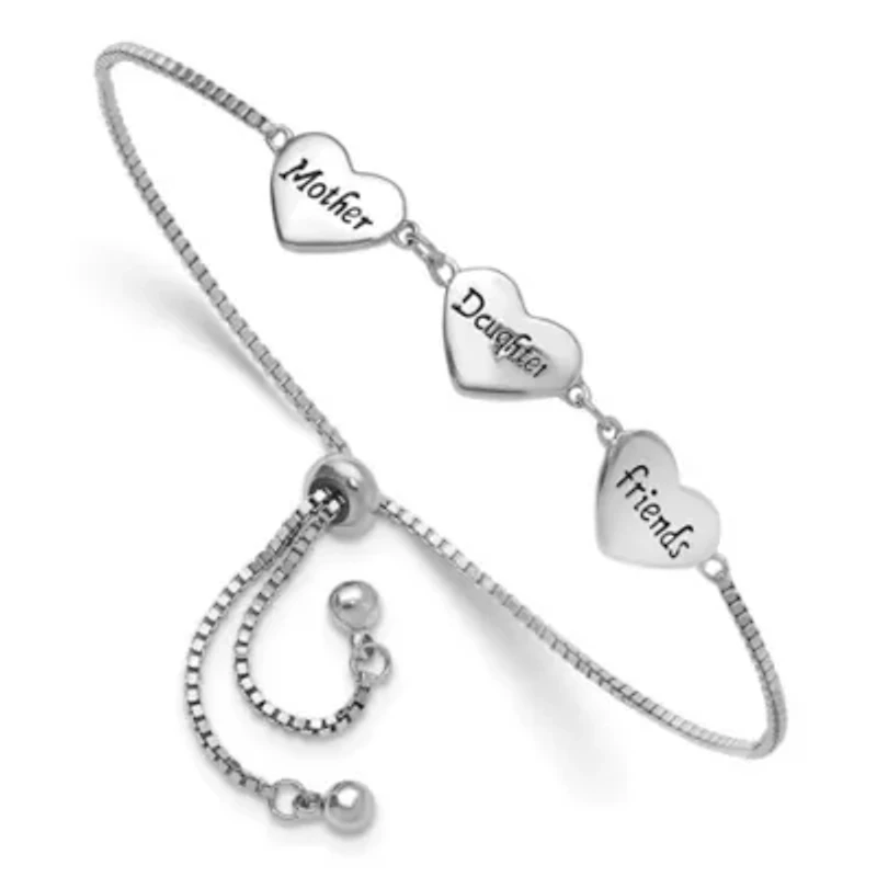 Sterling Silver Rhodium-plated Enamel Mother/Daughter/Friends Bracelet