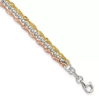 Sterling Silver Gold Tone and Rose Tone 3 Strand 7.5-inch Bracelet