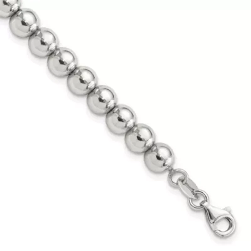 Sterling Silver Rhodium-plated 6mm Beaded 7.5-inch Bracelet