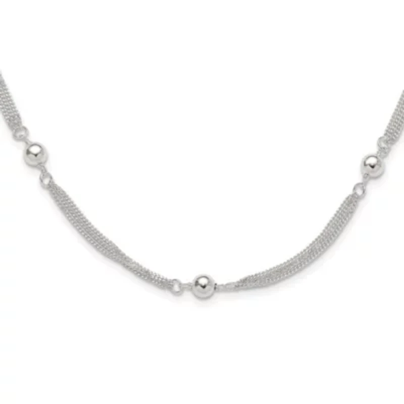 Sterling Silver Polished Multi-strand Beaded 18-inch Necklace
