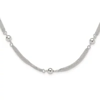 Sterling Silver Polished Multi-strand Beaded 18-inch Necklace