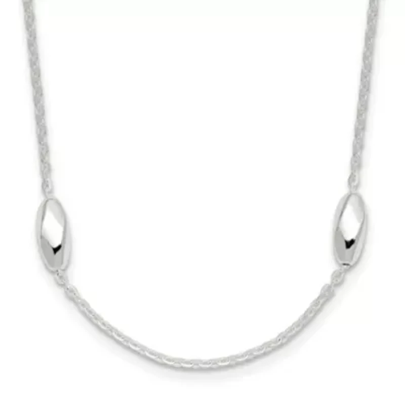 Sterling Silver Polished Fancy Beaded Link 18-inch Necklace