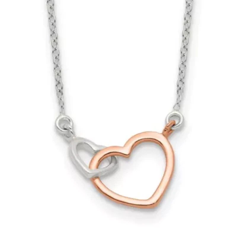 Sterling Silver and Rose-tone Polished Double Heart 18-inch Necklace