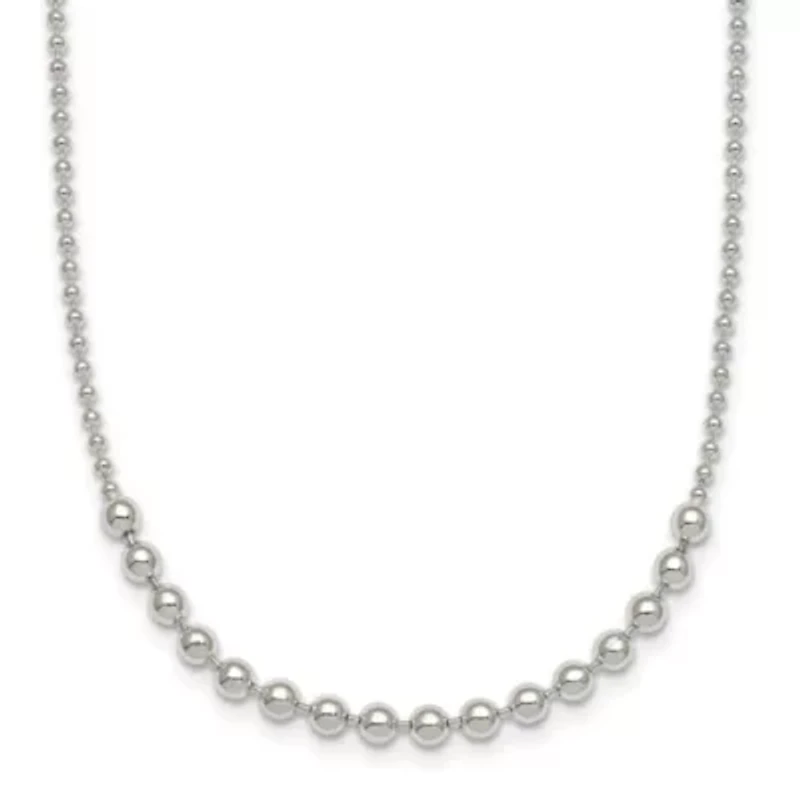Sterling Silver Polished Beaded 18-inch Necklace