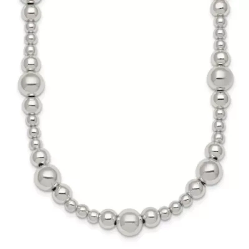 Sterling Silver Polished and Beaded 17-inch Necklace