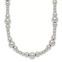 Sterling Silver Polished and Beaded 17-inch Necklace