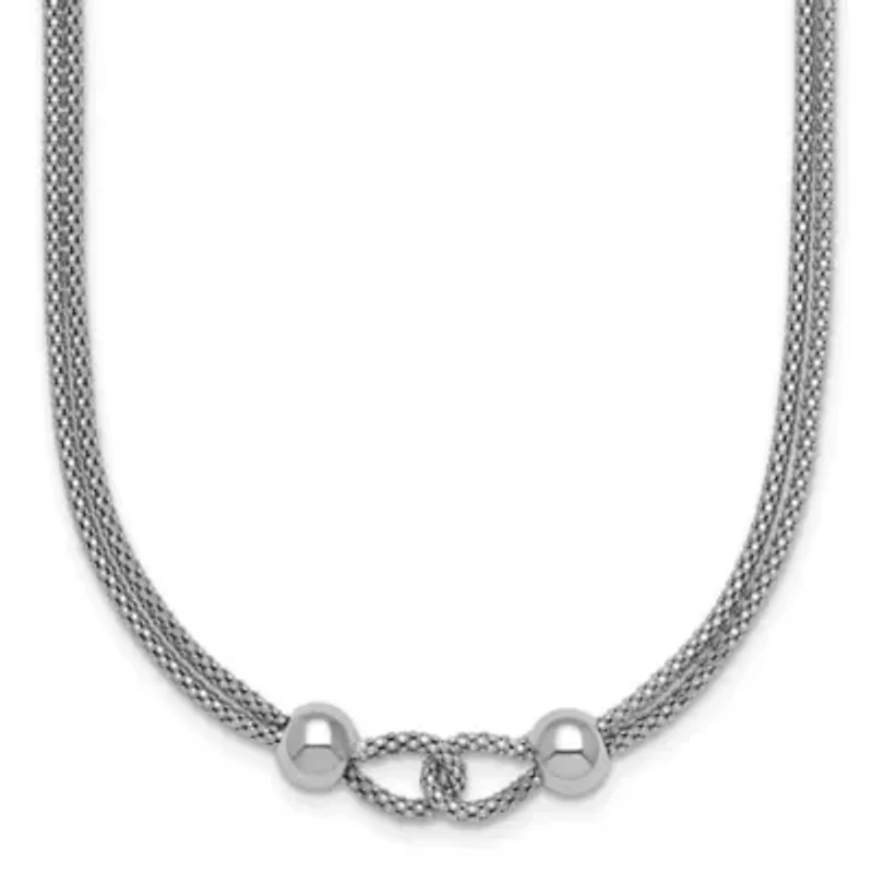 Sterling Silver Rhodium-plated Polished Beads 2 Strand 16-inch with 2-inch Extender Necklace