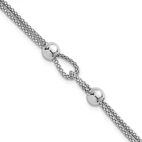 Sterling Silver Rhodium-plated Polished Beads 2 Strand 7-inch with 0.75-inch Extender Bracelet