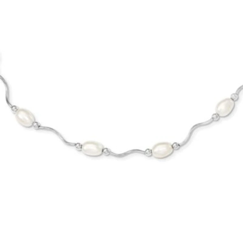 Sterling Silver Rhodium-plated 6-7mm White Freshwater Cultured Pearl Necklace