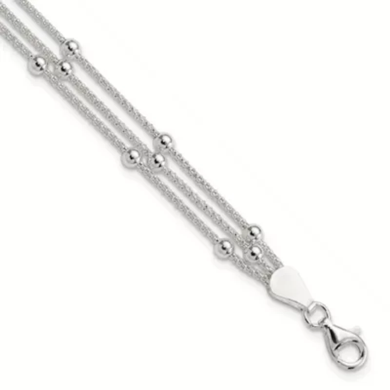Sterling Silver Polished Beaded 3-Strand Bracelet