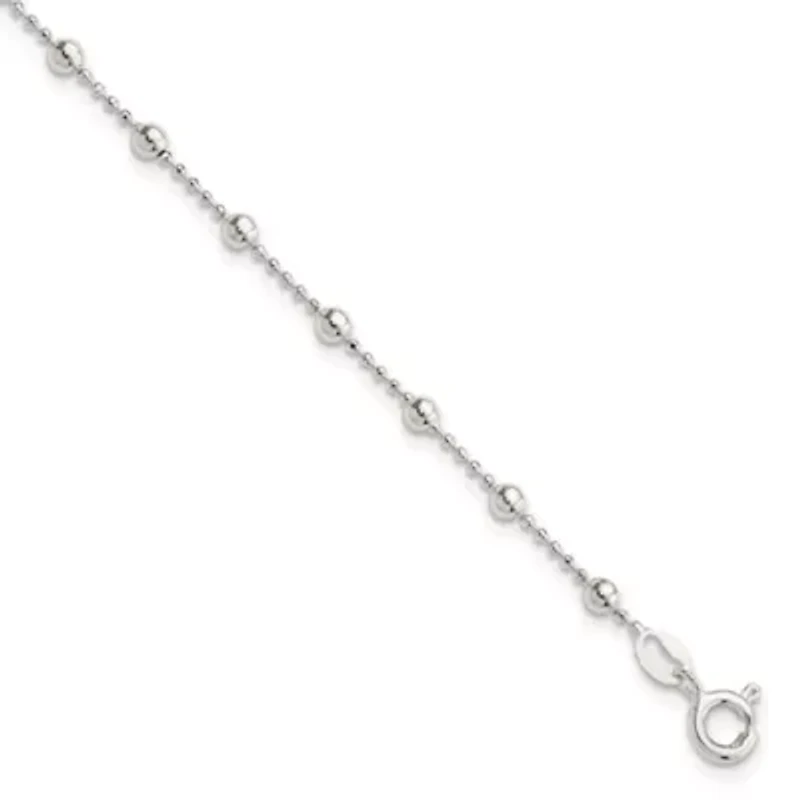 Sterling Silver Polished Beaded 6-inch with 1-inch Extension Bracelet