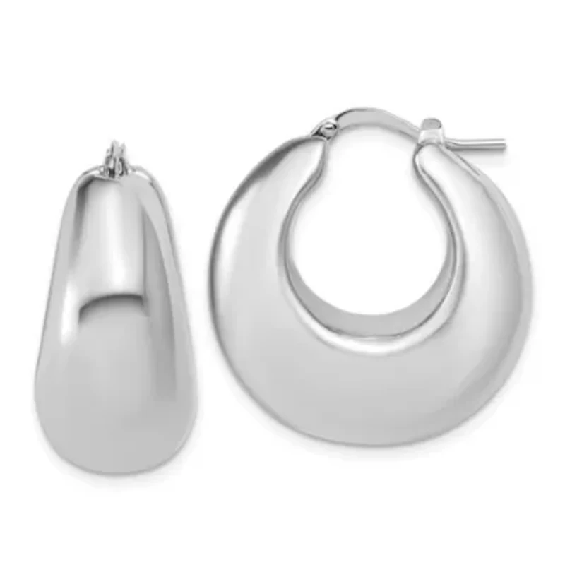 Sterling Silver Rhodium-plated Polished Puffed Hoop Earrings