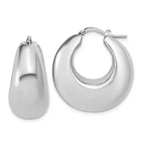 Sterling Silver Rhodium-plated Polished Puffed Hoop Earrings