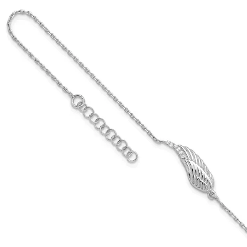 Sterling Silver Rhodium-plated Cubic Zirconia Angel Wing  9 Inch Plus 1 Inch Extension Anklet