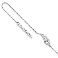 Sterling Silver Rhodium-plated Cubic Zirconia Angel Wing  9 Inch Plus 1 Inch Extension Anklet
