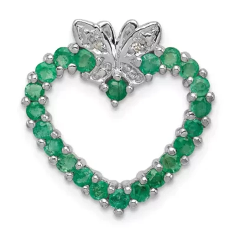 3/4 ct. t.w. Emerald and 0.008 ct. t.w. Diamond Heart Pendant in Rhodium-plated Sterling Silver