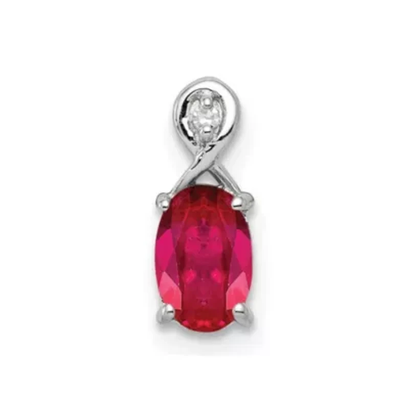 5/8 ct. t.w. Ruby and 0.004 ct. t.w. Diamond Oval Pendant in Rhodium-plated Sterling Silver