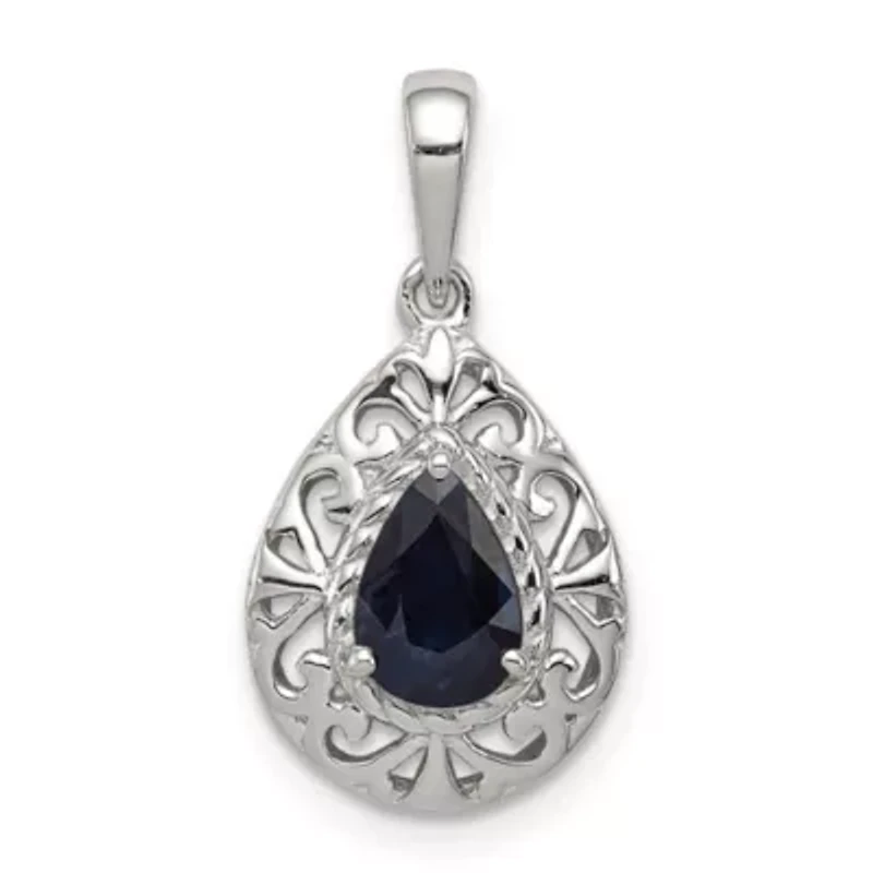 7/8 ct. t.w. Sapphire Teardrop Pendant in Rhodium-plated Sterling Silver