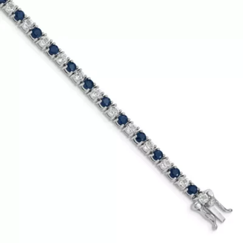 4.16 ct. t.w. Sapphire and 3.78 ct. t.w. White Topaz Tennis Bracelet in Rhodium-plated Sterling Silver