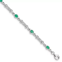 1.127 ct. t.w. Emerald and 0.07 ct. t.w. Diamond Bracelet in Rhodium-plated Sterling Silver