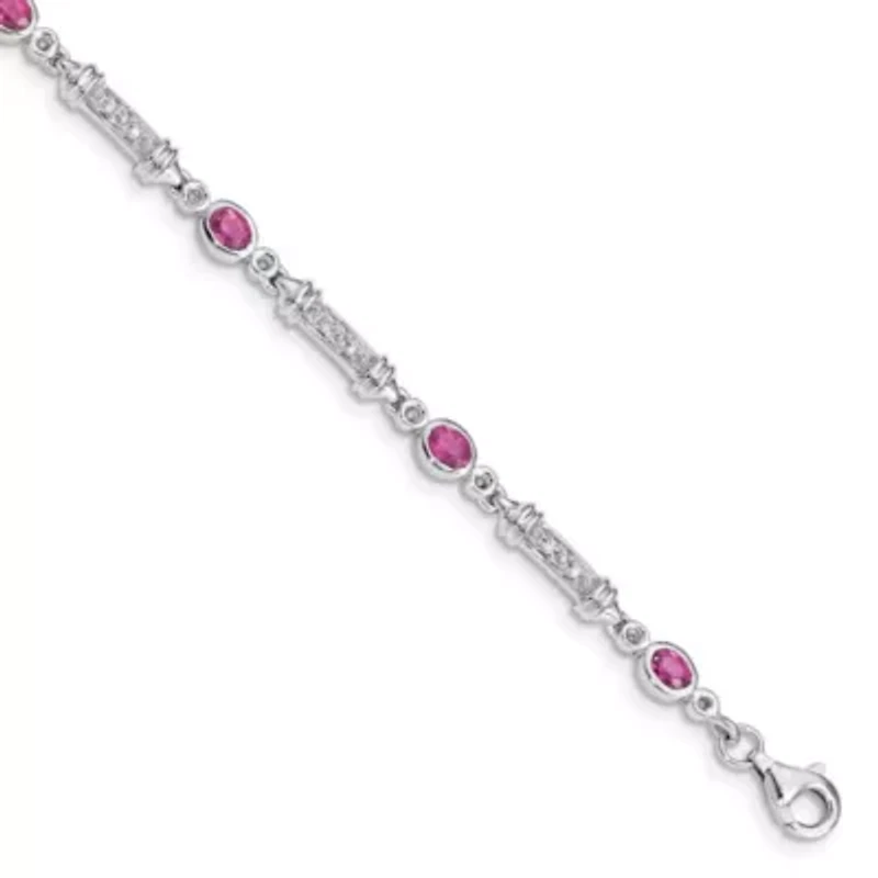 1.01 ct. t.w. Pink Tourmaline and 0.07 ct. t.w. Diamond Bracelet in Rhodium-plated Sterling Silver