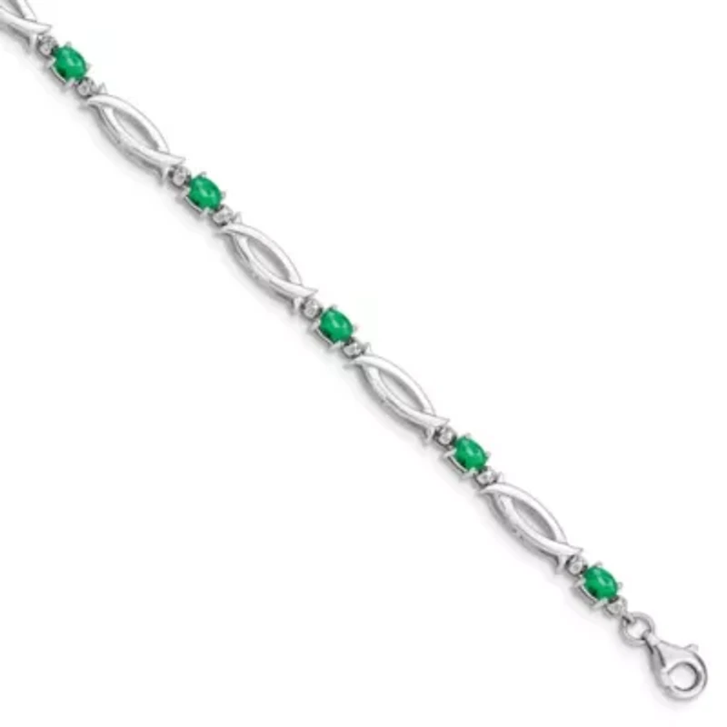 1.288 ct. t.w. Emerald and 0.01 ct. t.w. Diamond Bracelet in Rhodium-plated Sterling Silver