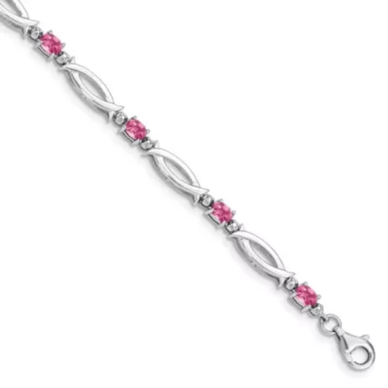 1.16 ct. t.w. Pink Tourmaline and 0.01 ct. t.w. Diamond Bracelet in Rhodium-plated Sterling Silver