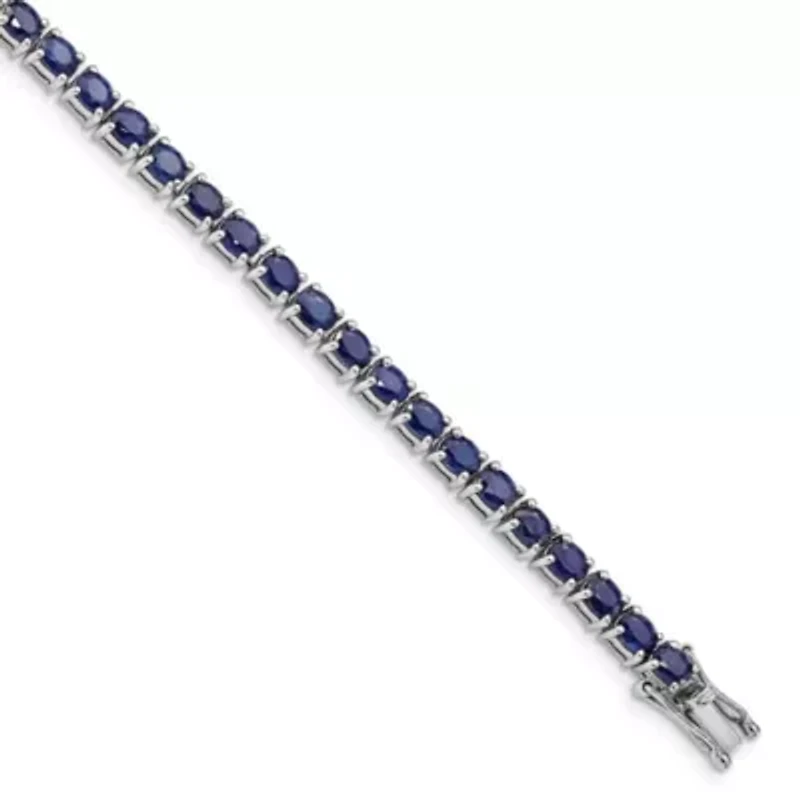 6.51 ct. t.w. Oval Blue Sapphire 7.5-inch Bracelet in Rhodium-plated Sterling Silver
