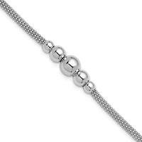 Sterling Silver Rhodium-plated Polished Mesh Graduated Beaded Bracelet