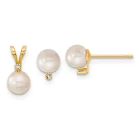 0.03 ct. t.w. Diamonds and 5-6mm Saltwater Akoya Cultured Pearl Earring and Pendant Set in 14K Yellow Gold