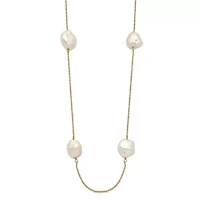 14K Yellow Gold 10-11mm White Keshi Freshwater Cultured Pearl 7-station Necklace
