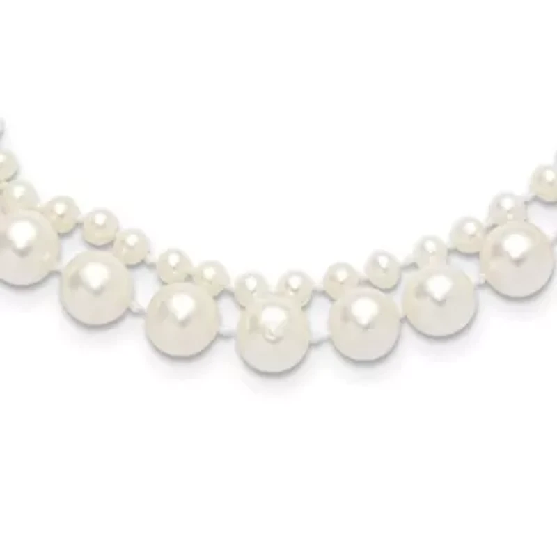 14K Yellow Gold 3-4mm and 7-8mm White Freshwater Cultured Pearl 18 Inch 2-Strand Necklace