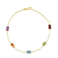 14K Gold Paperclip Bracelet With Multiple Stones