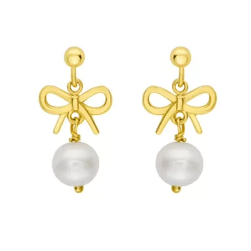 14K BowTie w/ Dangel Pearl Stud Earring w/ Push Back