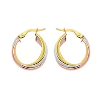 14K Tri Triple Row Hoop Earring w/ Hinged clasp