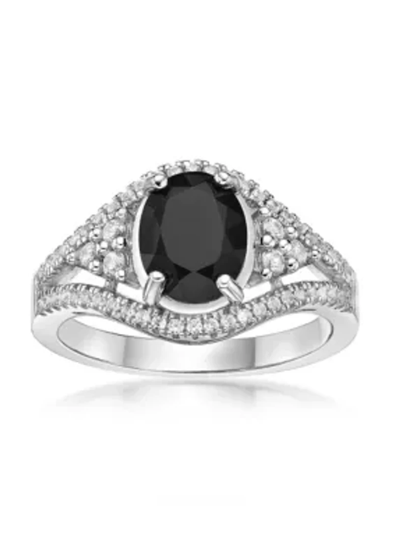 95 ct. t.w. Black Onyx and / White Topaz Ring Sterling Silver