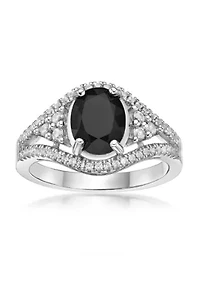 95 ct. t.w. Black Onyx and / White Topaz Ring Sterling Silver
