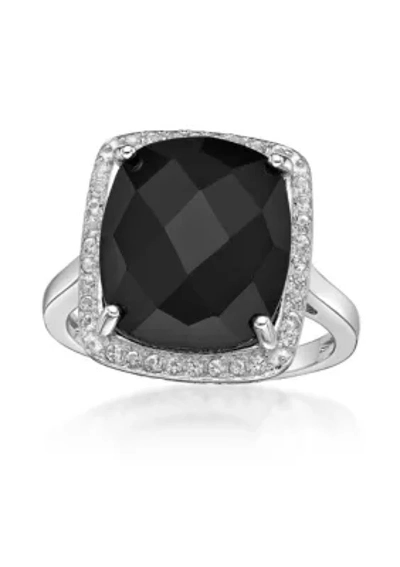 7 ct. t.w. Black Onyx and 1/3 White Topaz Ring Sterling Silver