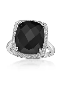7 ct. t.w. Black Onyx and 1/3 White Topaz Ring Sterling Silver