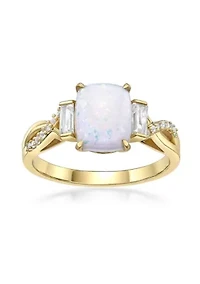 Lab Created 1.14 ct. t.w. Lab-Created Opal and 3/8 White Sapphire Ring Gold Plated Sterling Silver
