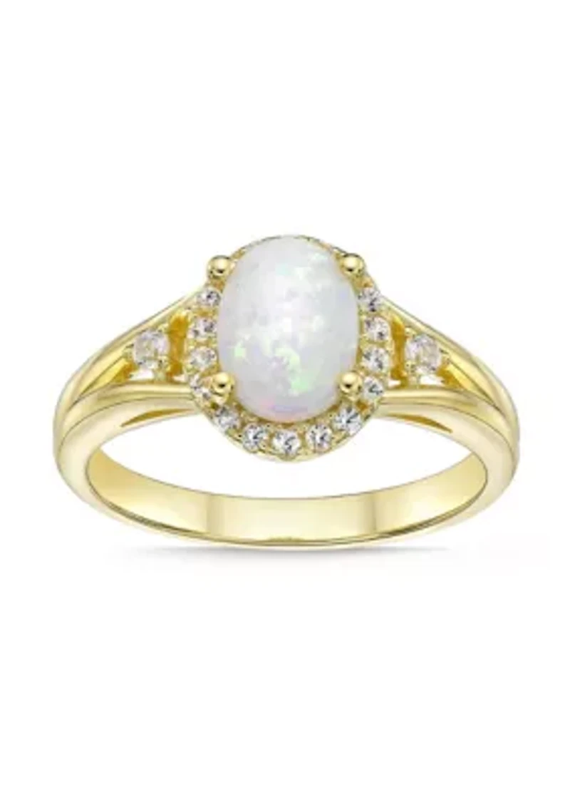 Lab Created 0.85 ct. t.w. Lab-Created Opal and 1/6 White Sapphire Ring Gold Plated Sterling Silver