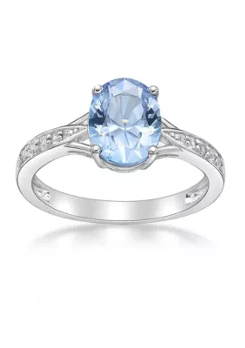 Lab Created 1.75 ct. t.w. Lab-created Aquamarine and White Sapphire Accent Ring Sterling Silver