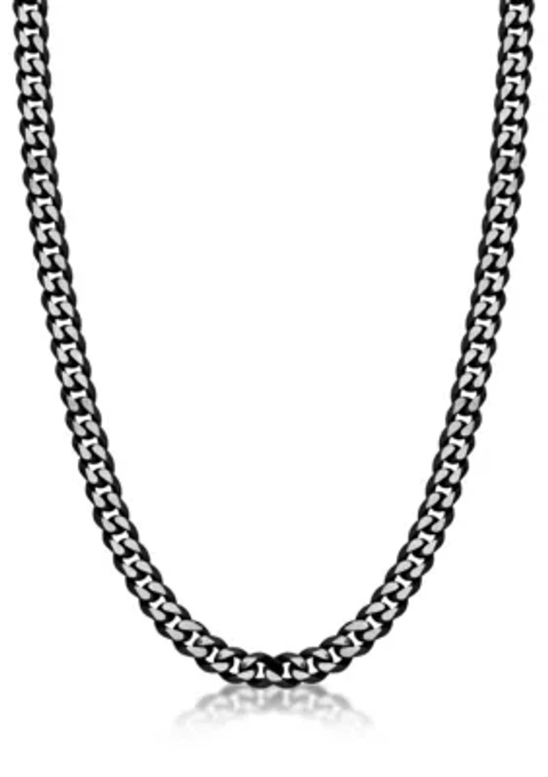 Stainless Steel 8MM Curb Chain Necklace with Black Ion Plating Double Extension Clasp, 22" Length