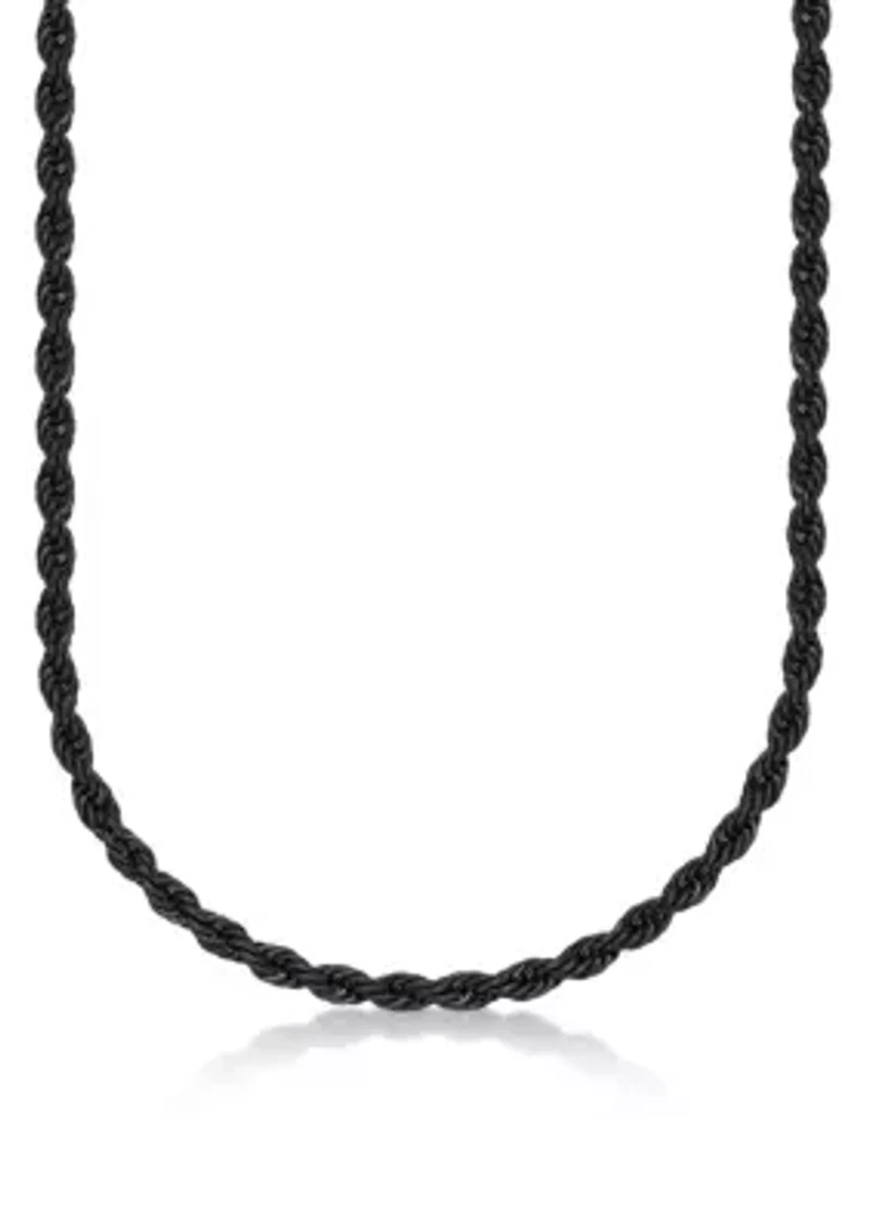 Stainless Steel 6MM Rope Chain Neclace With Black Ion Plating, 20" Length