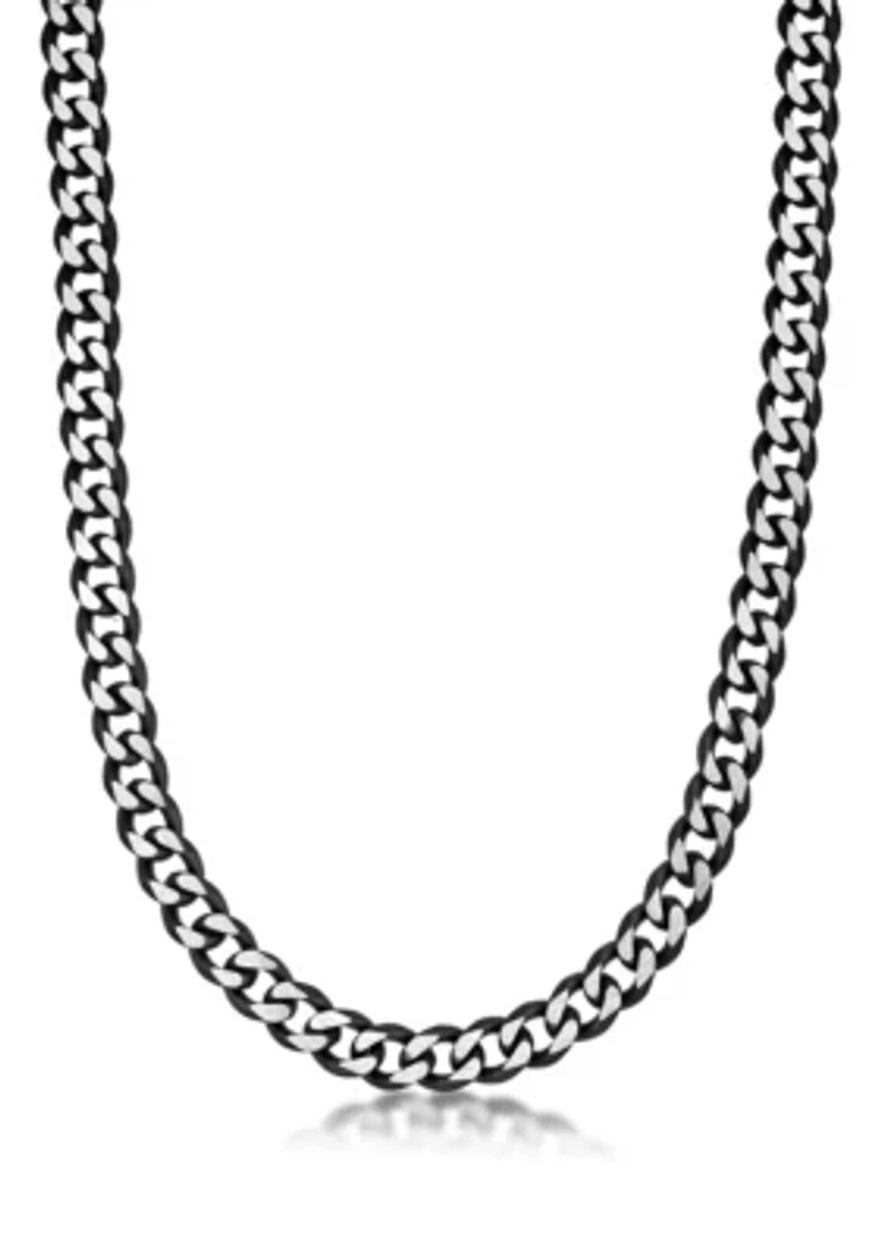 Stainless Steel 11MM Curb Chian Necklace with Black Ion Plating and Double Extension Clasp, 24" Length