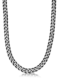 Stainless Steel 11MM Curb Chian Necklace with Black Ion Plating and Double Extension Clasp, 24" Length